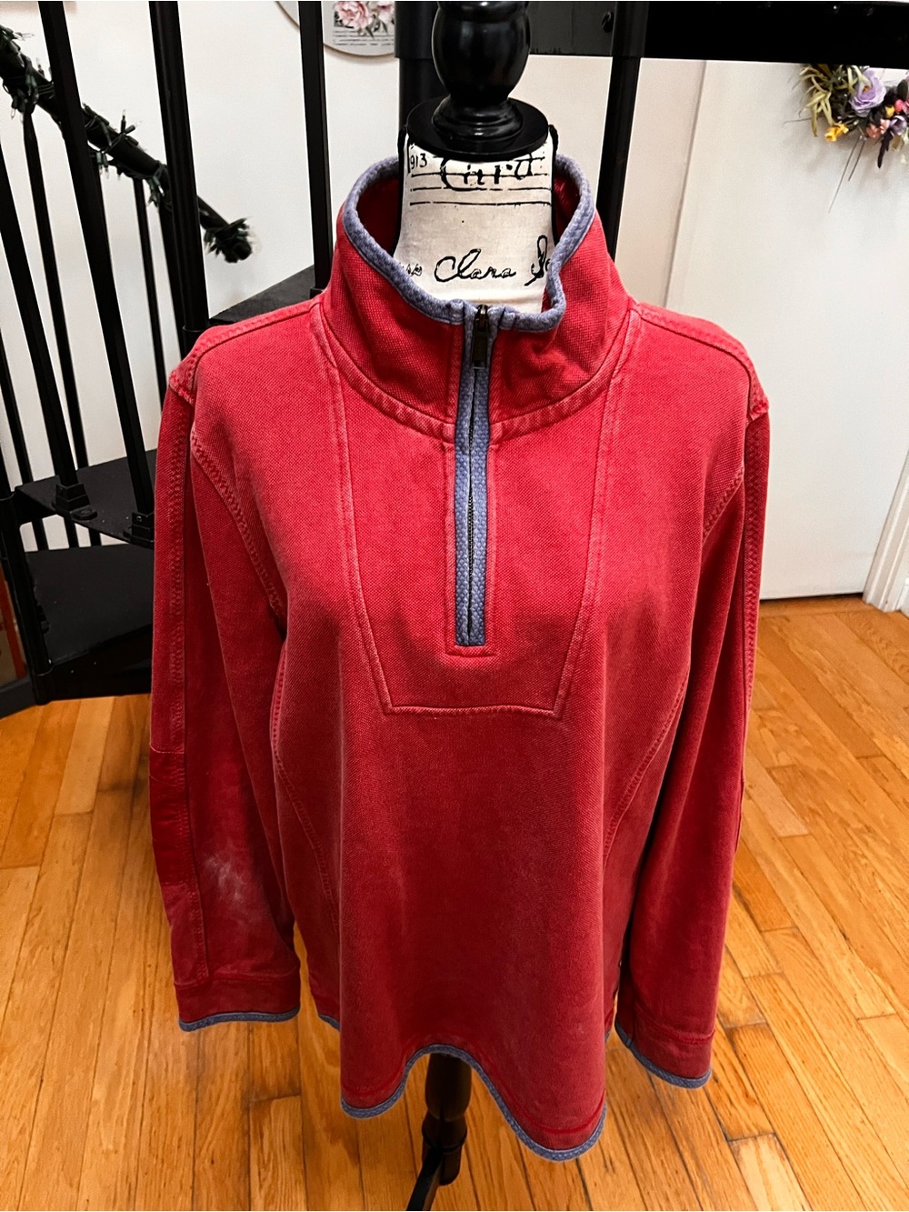 Fat Face Men's Red Zip-Neck Pullover with Contrast Trim
